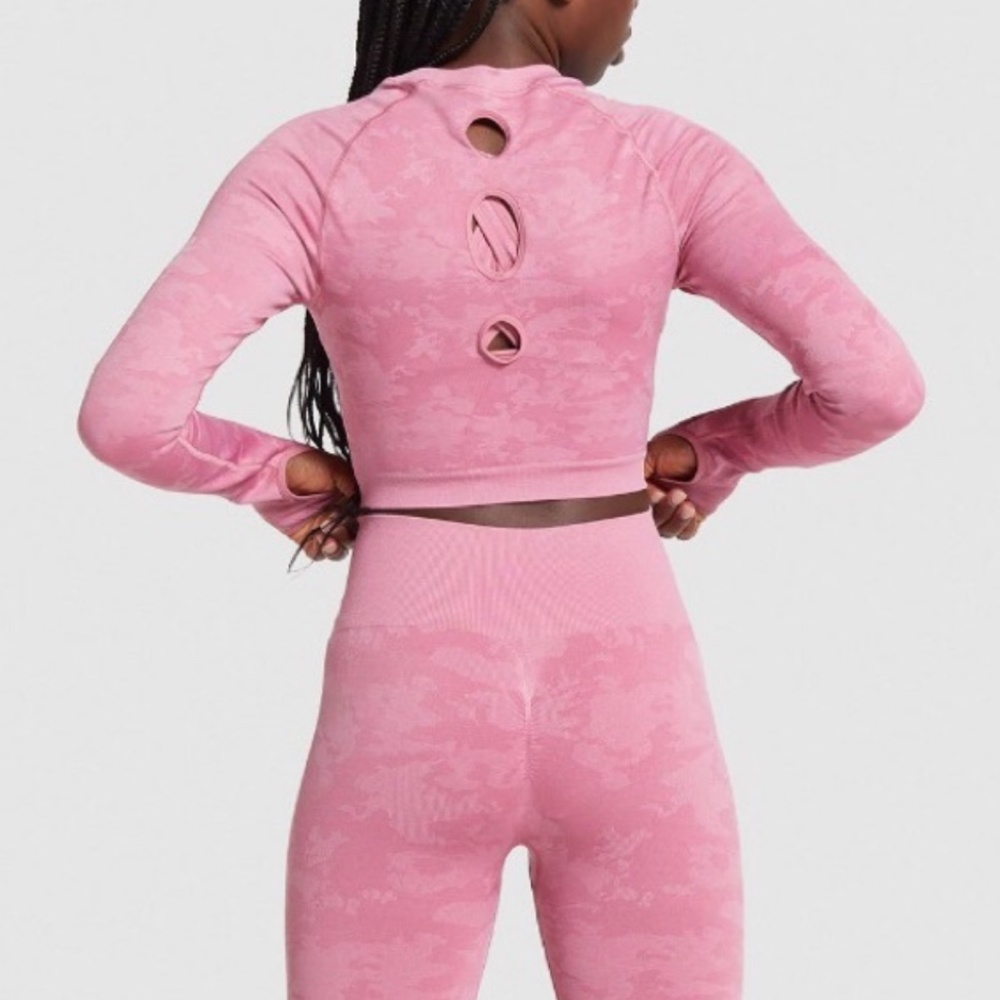 Gymshark Adapt Pink Camo Seamless Long Sleeve Top AND High Rise Leggings (Set)